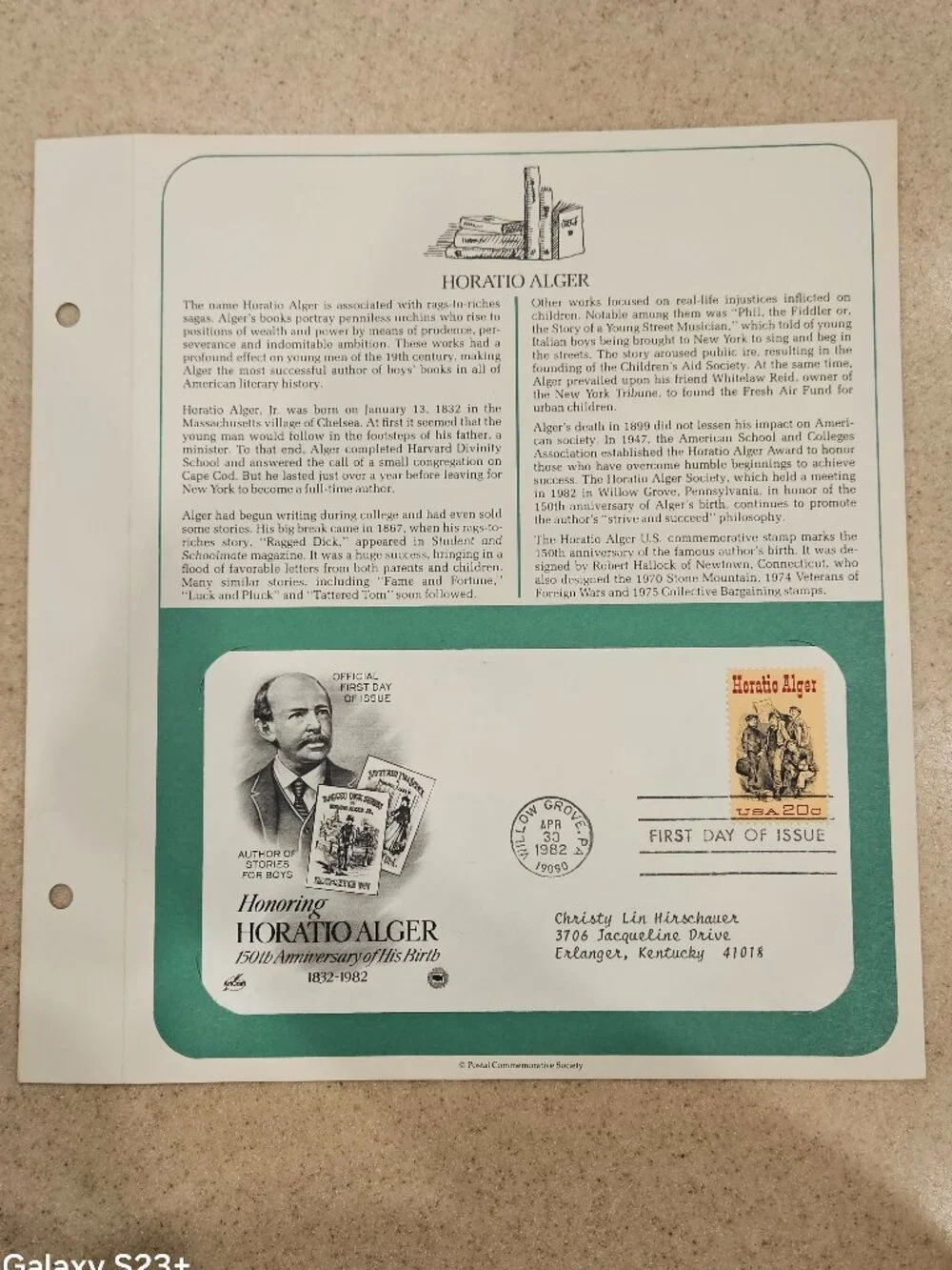 RARE COLLECTIBLE USPS 1ST DAY ISSUE COVER HORATIO ALGER STORIES FOR BOYS STAMP